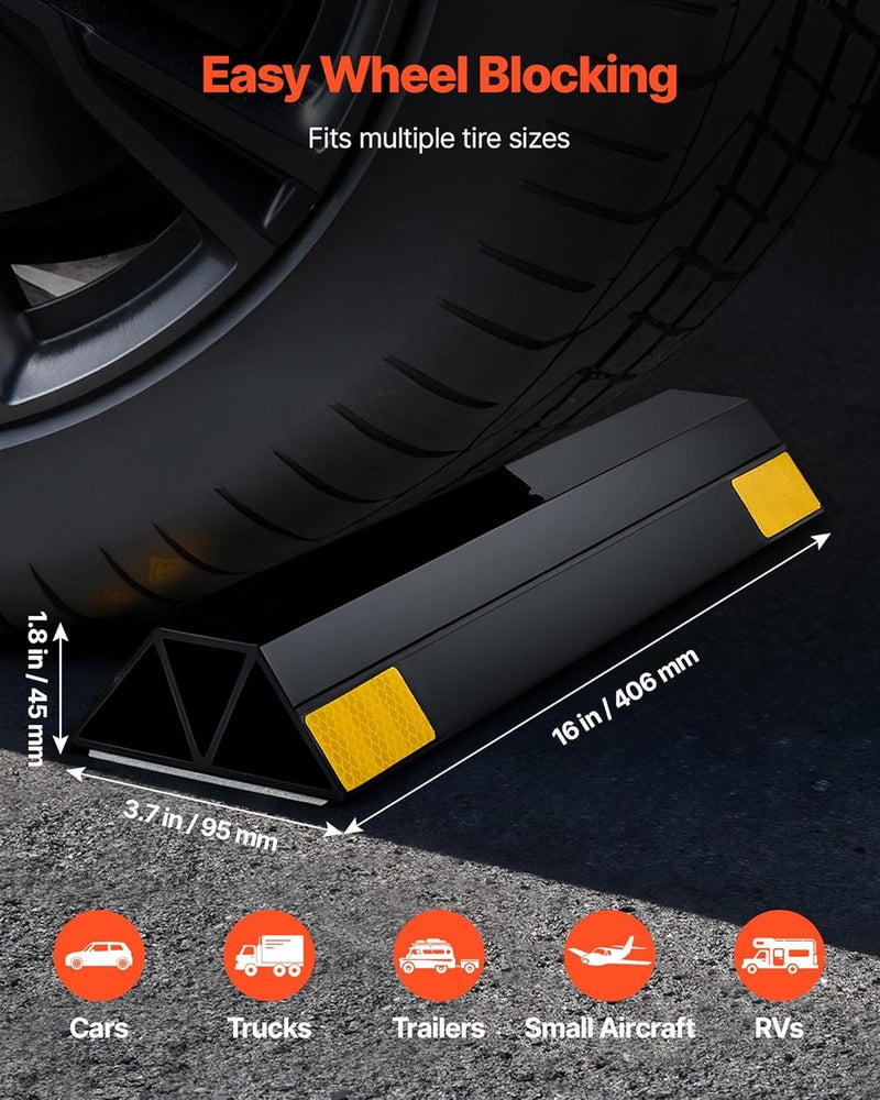 VEVOR Parking Stopper, 16 Inch 2 Pcs Heavy Duty Parking Aid for Garage, PP Curb Garage Floor Stopper with Reflective Strips, Vehicles Gadgets for Cars Vans Trucks Tire Wheel Guide Block Stops Bumpers - Image 2